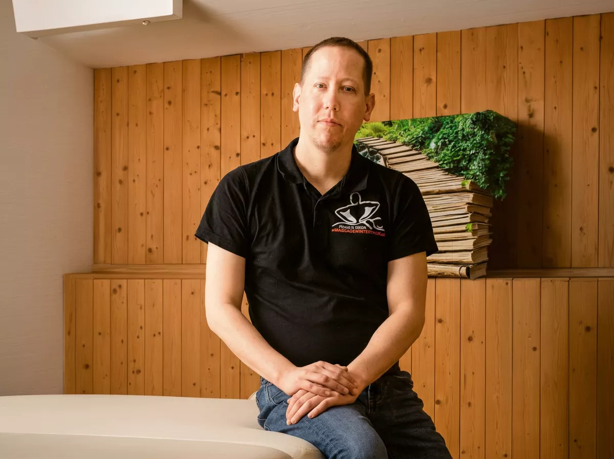 Dani Skoda, diplomierter Masseur und Inhaber der Massagepraxis Winterthur – Praxis Daniel Skoda, im Behandlungsraum