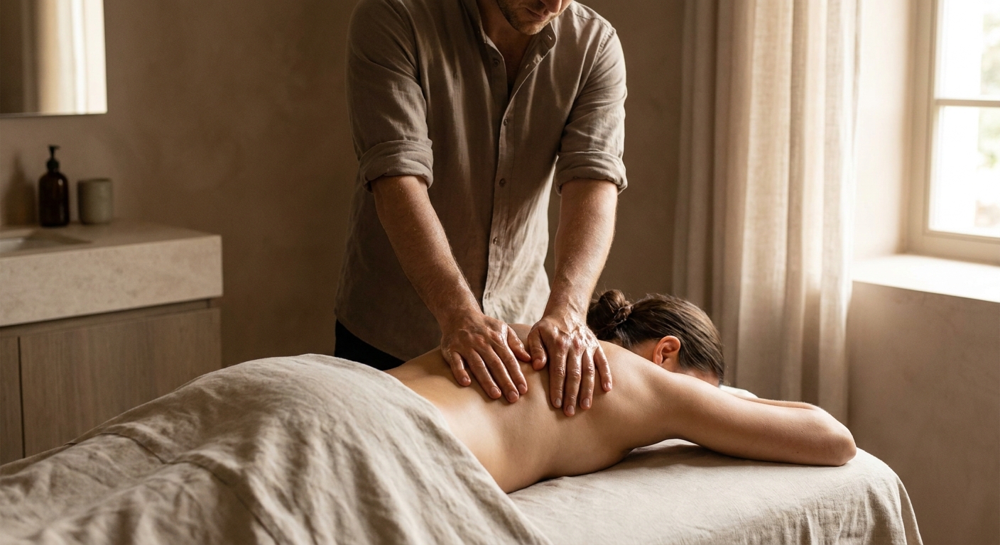 Klassische Massage – Männerhände bei der Rückenmassage in der Massagepraxis Winterthur
