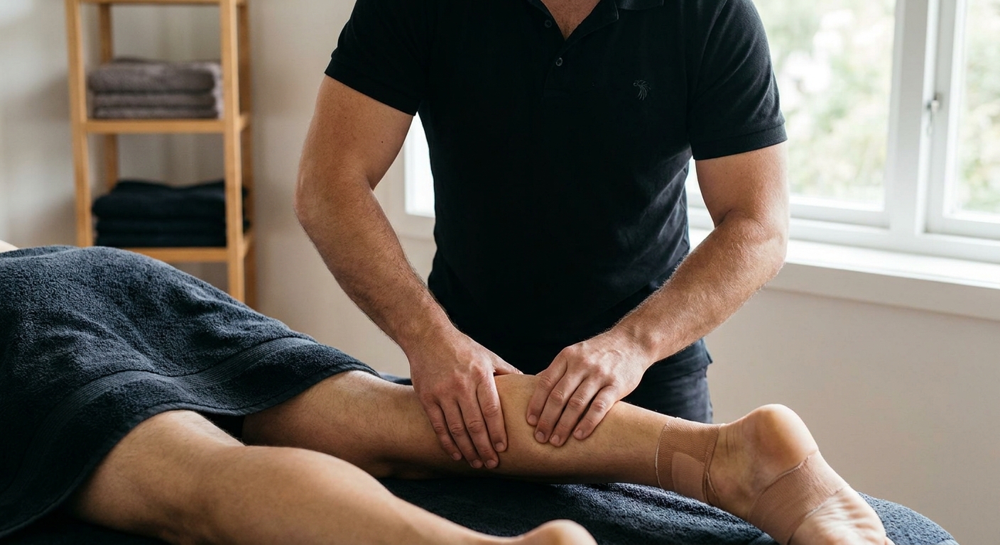 Sportmassage – Männerhände bei der Beinmassage in der Massagepraxis Winterthur