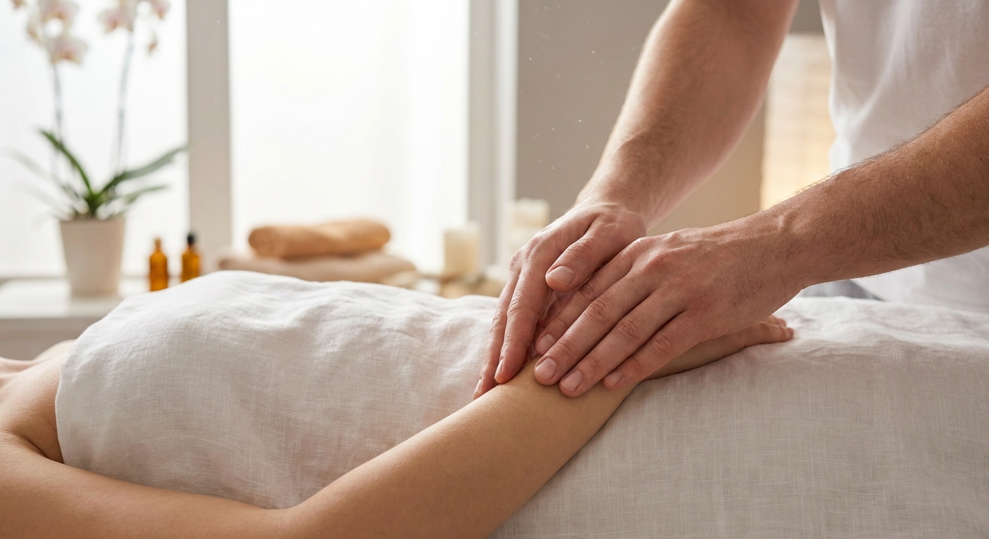 Lymphdrainage – Männerhände bei sanfter Armmassage in der Massagepraxis Winterthur